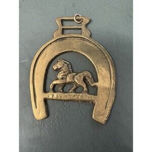 Vintage Horse In Horseshoe Brass Ornament Decor Equestrian Gift Antique